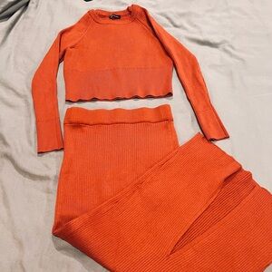 Chic Orange Knit Skirt Set